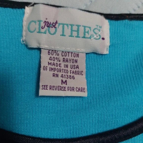 Just Clothes Womens Medium Knit Shift Dress Aqua Short Sleeves Piping "USA" - Picture 5 of 6